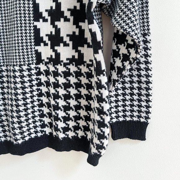 Unknown Houndstooth Pied-de-poule Black & White Long Fall Sweater Vintage Sz L - Picture 3 of 5